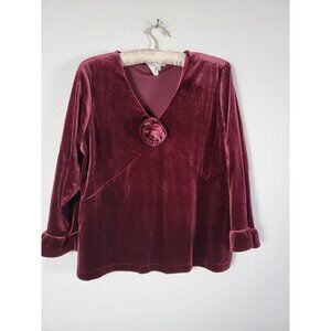 Hot Cotton By Marc Ware Velvet Long Sleeve Top With Rose Accent Size Small